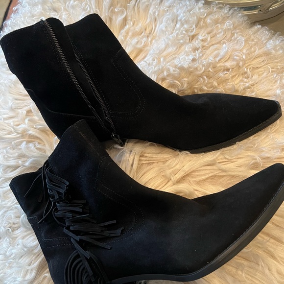 Black suede cowboy boots made by Coconuts with fringe on sides😍😍😍😍😍 - Picture 1 of 5